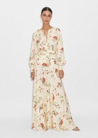 ME and EM Silk Delicate Bloom Print Floor-Length Dress in Cream / Green / Red / Navy – luxury occasion maxi dresses – impossibly romantic summer event clothing – silky romance inspired fashion – feminine floral clothes