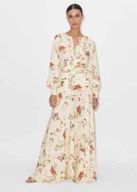 ME and EM Silk Delicate Bloom Print Floor-Length Dress in Cream / Green / Red / Navy – luxury occasion maxi dresses – impossibly romantic summer event clothing – silky romance inspired fashion – feminine floral clothes - flipped