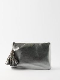 ANYA HINDMARCH Georgiana tasselled metallic-leather clutch | silver occasion bags