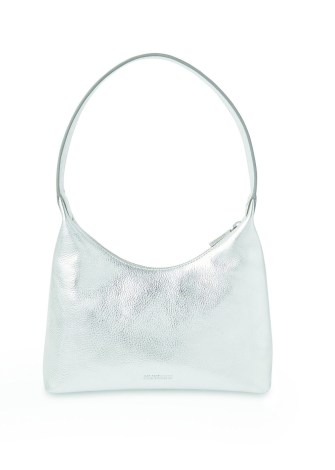 WHISTLES EMMIE TOP HANDLE BAG in SILVER – luxe metallic shoulder bags – handbags manufactured through the Leather Working Group - flipped