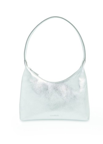 WHISTLES EMMIE TOP HANDLE BAG in SILVER – luxe metallic shoulder bags – handbags manufactured through the Leather Working Group