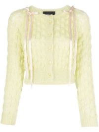 Simone Rocha bow-embellished bubble-knit cardigan in apple green – chunky cropped cardigans – feminine knits
