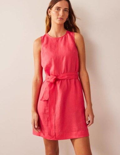 Boden Sleeveless Linen Dress in Coral / sleeveless tie waist summer dresses - flipped