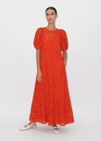 ME and EM Statement Guipure Lace Maxi Dress in Brilliant Orange / luxury long length summer event dresses / semi sheer floral occasion clothes / feminine fashion / luxe clothing