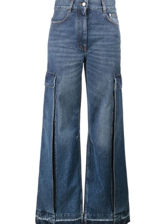 Stella McCartney wide-leg cargo jeans ~ women’s side pocket blue denim trousers ~ utility clothing ~ utilitarian fashion - flipped