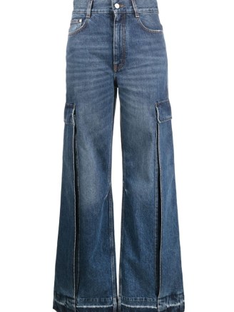 Stella McCartney wide-leg cargo jeans ~ women’s side pocket blue denim trousers ~ utility clothing ~ utilitarian fashion