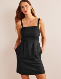 Boden Strappy Linen Mini Dress in Black / women’s dress up or down summer clothes / strappy dresses / shoulder strap fashion