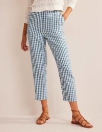 Boden Tapered Linen Trousers in Check / women’s blue checked summer clothes / womens cropped hem pants with checks