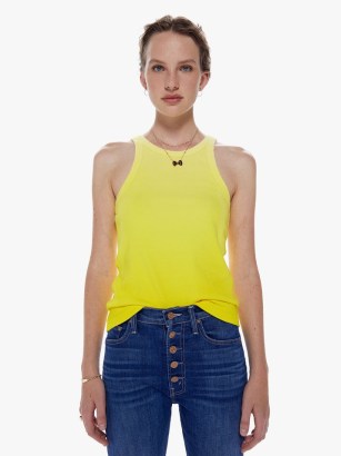 MOTHER DENIM The Chin Ups Tank in Blazing Yellow – women’s ribbed cotton blend tanks – womens summer vest top