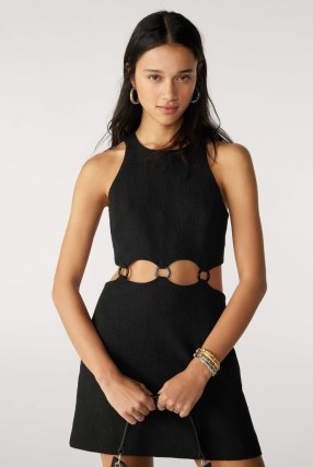 ba&sh tibbi dress in black | retro inspired LBD | sleeveless ring detail cut out waist mini dresses | cutout back fashion | vintage style evening clothing