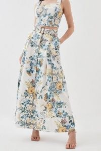KAREN MILLEN Trailing Floral Cotton Sateen Maxi Skirt / romantic style long length summer skirts