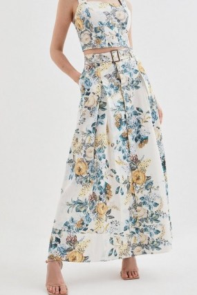 KAREN MILLEN Trailing Floral Cotton Sateen Maxi Skirt / romantic style long length summer skirts - flipped