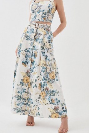 KAREN MILLEN Trailing Floral Cotton Sateen Maxi Skirt / romantic style long length summer skirts