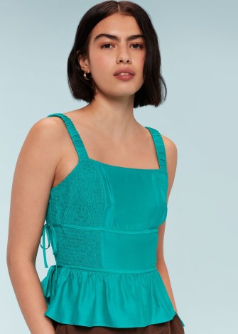 WHISTLES TIE SIDE SHIRRED TOP in TURQUOISE | peplum cami tops - flipped
