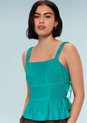 WHISTLES TIE SIDE SHIRRED TOP in TURQUOISE | peplum cami tops