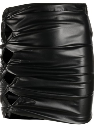 Versace cut-out ruched mini skirt – black faux leather skirts - flipped