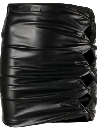 Versace cut-out ruched mini skirt – black faux leather skirts