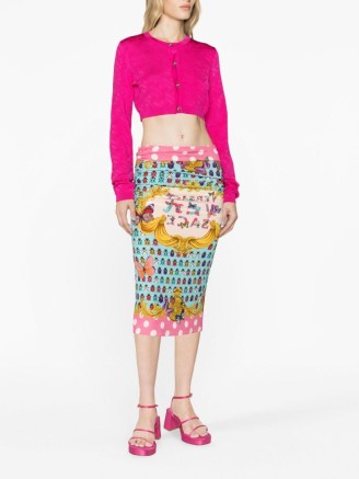 Versace La Greca-jacquard cropped cardigan – hot pink crop hem cardigans - flipped