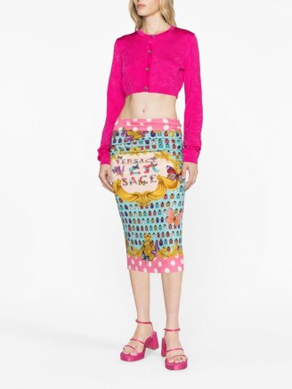 Versace La Greca-jacquard cropped cardigan – hot pink crop hem cardigans