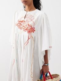 KILOMETRE PARIS Naval Yachtwear embroidered cotton-voile dress / white kaftan style maxi dresses / ocean inspired fashion / jellyfish embroidery / sea themed summer clothing / poolside kaftans / voluminous holiday clothes / vacation beachwear