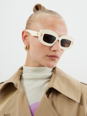 LOEWE EYEWEAR Screen acetate sunglasses | women’s chunky retro sunnies | vintage style eyewear | brown tinted lenses | thick ivory frames