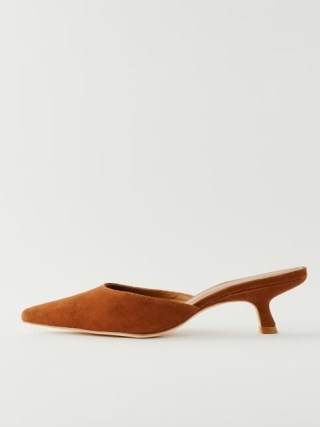 Reformation Wilda Kitten Mule in Toasted Brown Suede ~ luxe pointed toe leather mules ~ luxury footwear ~ chic shoes