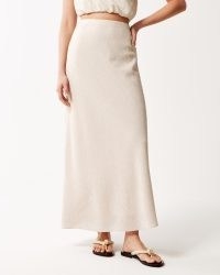 Abercrombie & Fitch Crinkle Textured Column Maxi Skirt in Cream | long length neutral crinkle fabric skirts