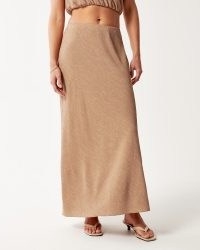 Abercrombie & Fitch Crinkle Textured Column Maxi Skirt in Brown ~ stretchy crinkled fabric pull on skirts