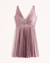 Abercrombie & Fitch Plunge Pleated Mini Dress in Pink ~ plunging sleeveless satin party dresses ~ silky evening occasion fashion