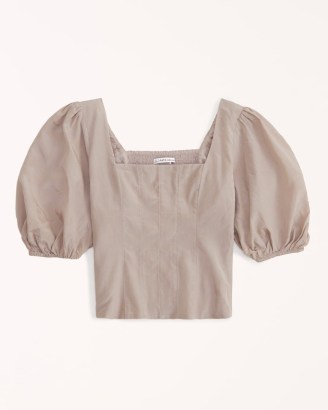 Abercrombie & Fitch Puff Sleeve Corset Scoopneck Top in Taupe ~ women’s tops with puffed sleeves - flipped