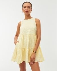 Abercrombie & Fitch Seersucker Trapeze Mini Dress in Yellow ~ A&F Getaway Shop ~ sleeveless tiered dresses