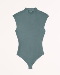 Abercrombie & Fitch Sweater Shell Bodysuit in Green ~ women’s bodysuits in a soft sweater-knit fabric ~ short cap sleeve mock neck tops