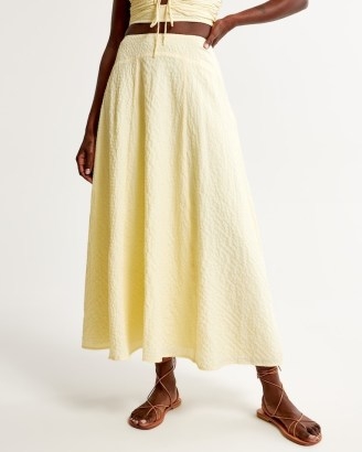 Abercrombie & Fitch Crinkle Textured Column Maxi Skirt in Yellow | flowy long length summer skirts - flipped
