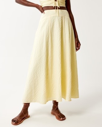 Abercrombie & Fitch Crinkle Textured Column Maxi Skirt in Yellow | flowy long length summer skirts