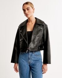 Abercrombie & Fitch Vegan Leather Moto Jacket in Black – women’s zip and stud detail biker jackets