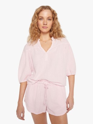 XiRENA Clem Top in Soft Pink – 3/4 length balloon sleeve tops – women’s cotton summer blouse - flipped