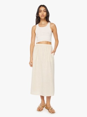 XiRENA Lorette Skirt in Wheat | women’s neutral linen midi skirts | minimalist summer fashion - flipped