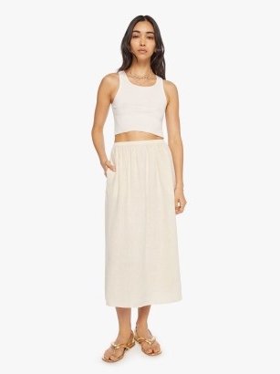 XiRENA Lorette Skirt in Wheat | women’s neutral linen midi skirts | minimalist summer fashion