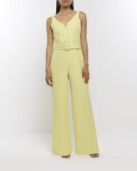 RIVER ISLAND YELLOW BELTED WIDE LEG JUMPSUIT – sleeveless evening jumpsuits