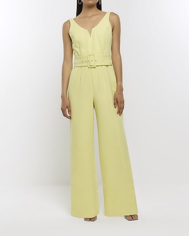 RIVER ISLAND YELLOW BELTED WIDE LEG JUMPSUIT – sleeveless evening jumpsuits