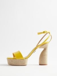 PAUL ANDREW Jute patent-leather ankle strap platform sandals – strappy yellow summer platforms – sculptural block heels