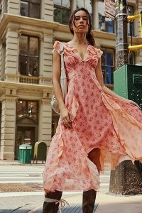 FREE PEOPLE Joaquin Dress in Peach Combo / floaty floral boho dresses / ruffled bohemian clothing / flowing fashion