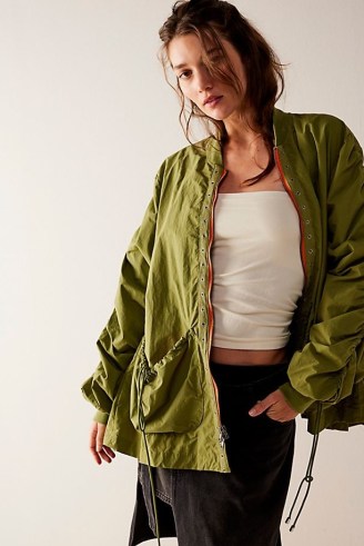 FREE PEOPLE Parachute Sport Jacket in Army Green ~ women’s oversized slouchy jackets - flipped