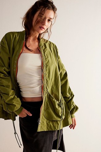FREE PEOPLE Parachute Sport Jacket in Army Green ~ women’s oversized slouchy jackets