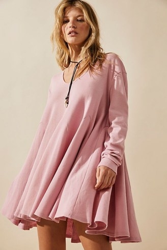 free-est Genevive Mini in Pink Nectar ~ long sleeve trapeze dresses - flipped