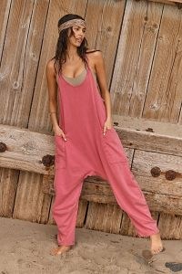 Hot Shot Onesie in Lovestruck ~ women’s pink relaxed fit drop crotch onesies ~ strappy racerback jumpsuit ~ slouchy sleeveless jumpsuits