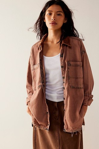 We The Free Highland Hiker Top in Earth Wash ~ women’s slouchy light brown relaxed fit shirts ~ raw hem button front top ~ womens lived in look shirt - flipped