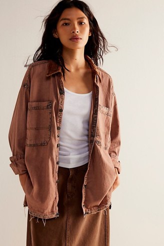 We The Free Highland Hiker Top in Earth Wash ~ women’s slouchy light brown relaxed fit shirts ~ raw hem button front top ~ womens lived in look shirt