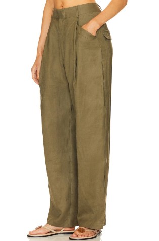 AEXAE Linen Trousers in army green - flipped