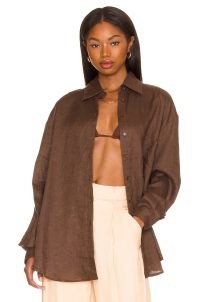 AEXAE Linen Woven Shirt in brown ~ oversized dip hem shirts
